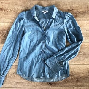 Blue V-Neck Button Up